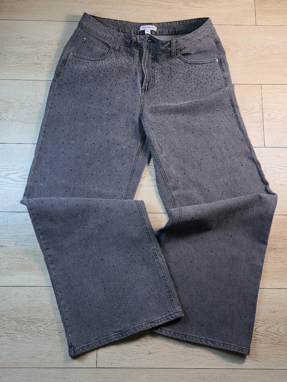 And Now This Studded Gray Jeans with Subtle Rhinestones
